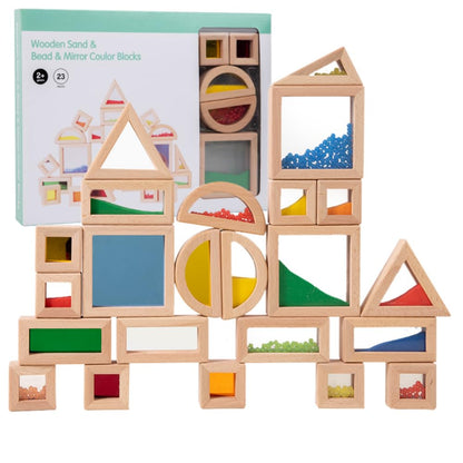 Lexza Rainbow Sensory Toys Blocks,15 Pcs Large Wooden Building Blocks for Toddlers Baby Kids,Colorful Geometric Stacking Toys, Preschool Educational Toy Set