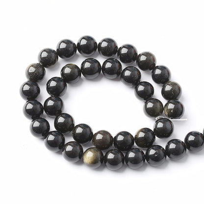 AAA Natural Gold Obsidian Gemstone Beads Energy Healing Power Stones Round Loose Beads for Jewelry Making, DIY Bracelet Necklace 8mm 46pcs