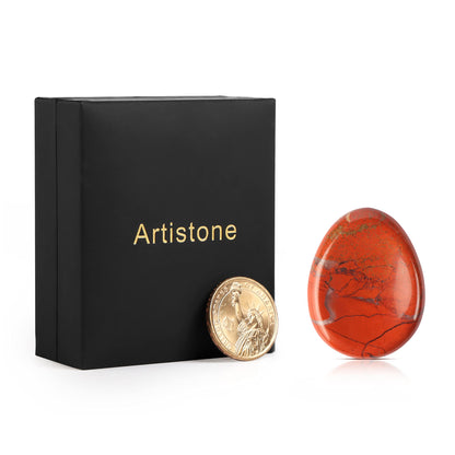 Artistone Red Jasper Crystal Thumb Worry Stone Hand Carved Crystal Pocket Palm Stone for Anxiety Stress Relief, Meditation Reiki, Water Drop Shaped