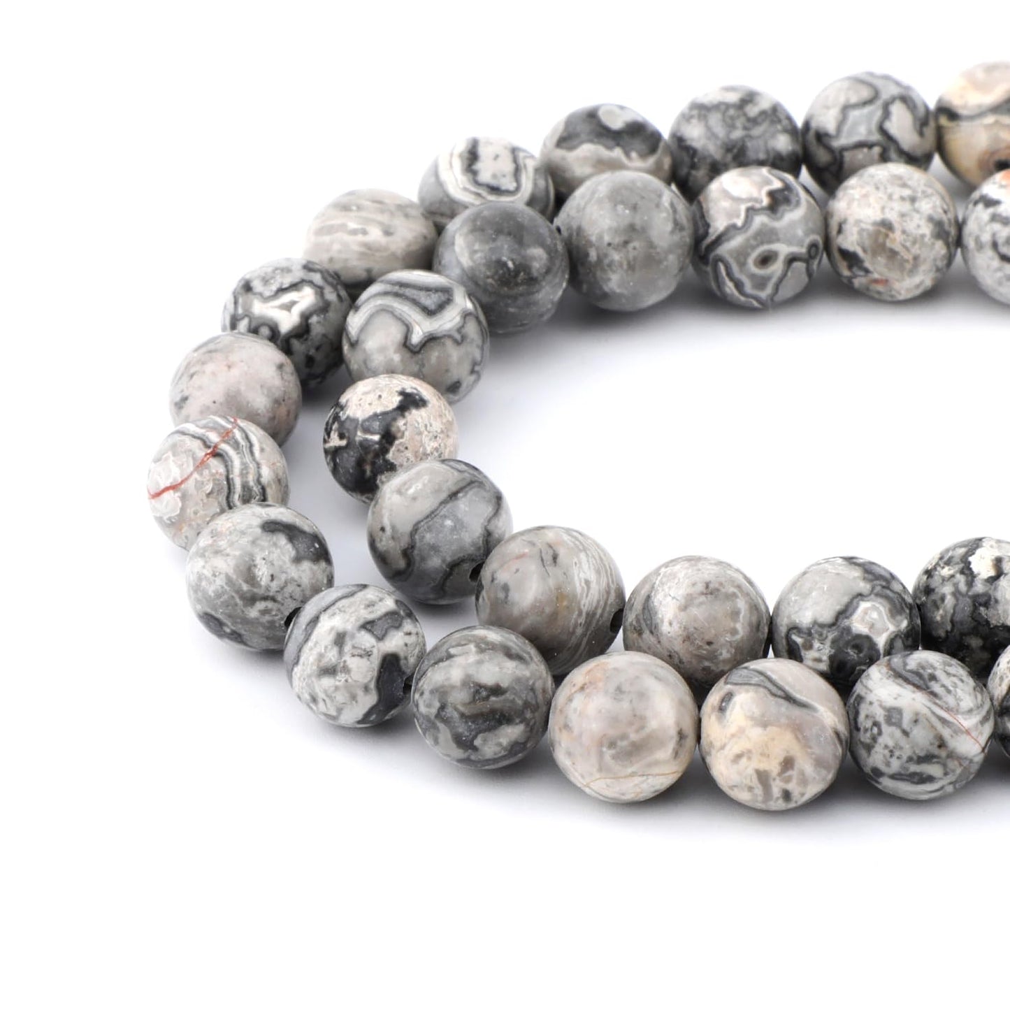 Bymitel 90 pcs Natural Genuine Real Round Loose Stone Beads Gemstone Spacers for Charm DIY Jewelry Making 15.5" per Strand 4mm (Map Jasper, 4mm)