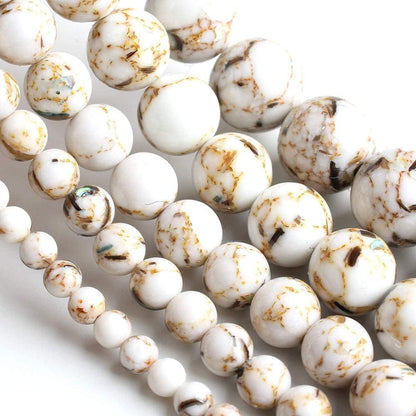 Yochus 45pcs White Shell Turquoise Beads，8mm Natural Stone Round Loose Beads for Jewelry Making Earring Necklace DIY Crafts