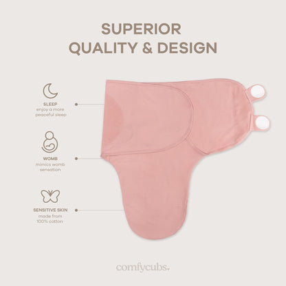 Comfy Cubs Easy Swaddle Blanket, 3 Pack - 100% Cotton Newborn Wrap, Small for 0-3 Months Infants, Breathable and Durable Sleep Sack for Babies - Blush, Mauve & Mulberry