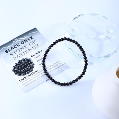 Bymitel 4mm Black Onyx - Handmade Reiki Gemstone Stretch Bracelet, Natural Beauty & Spiritual Essence, Crystal Healing for Unisex Adults