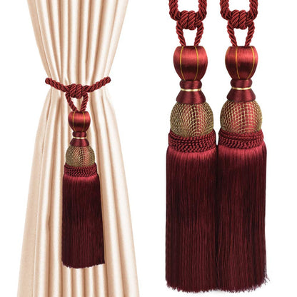 EleCharm 1 Pair Simple Elegant Curtain Cord Tie Drape Holdback Bedroom Curtain Buckle (Wine Red)