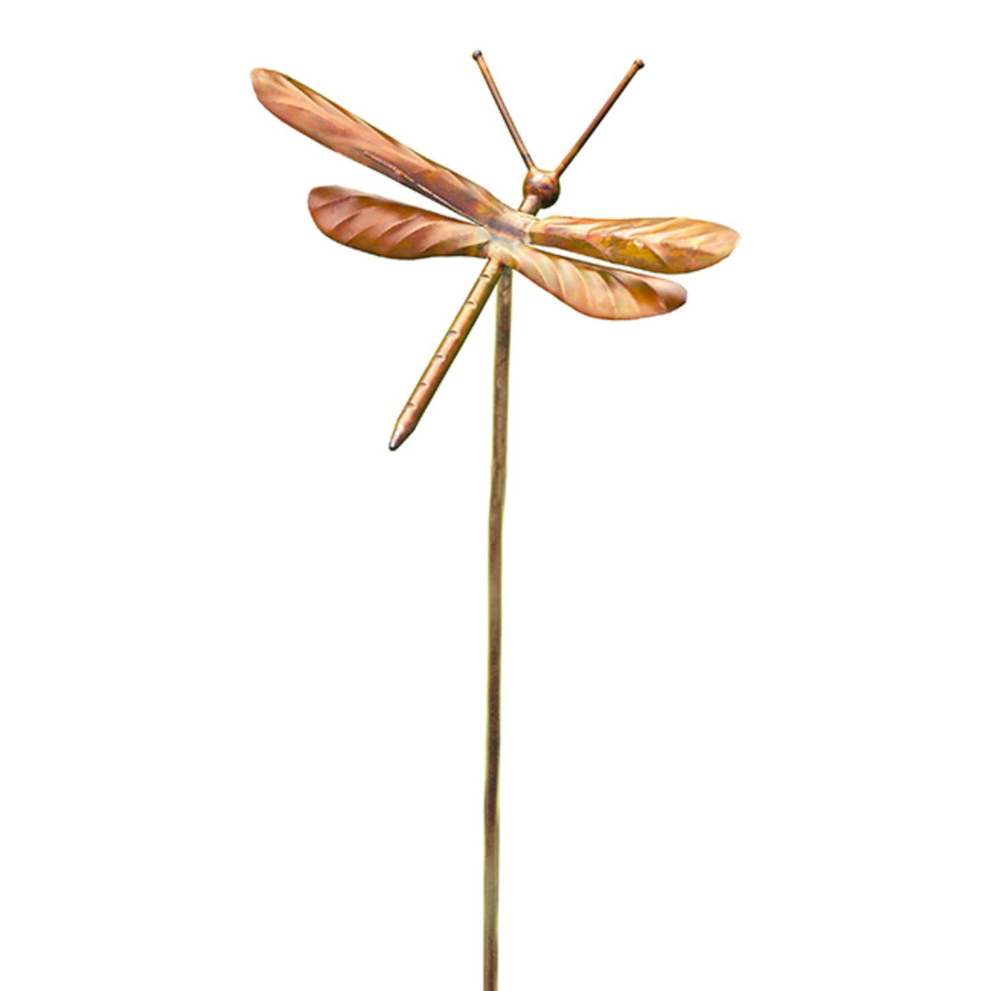 BestNest Ancient Graffiti Flamed Copper Garden Stakes, Set of 3 Metal Outdoor Yard Ornaments with Songbird, Dragonfly & Hummingbird Toppers, Decorative Staked Garden Art