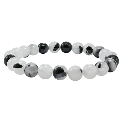 Amazing Gemstone Crystal Bracelet for Women Men's Gifts - Protection Healing Crystal Bracelet - 8mm Gemstone Beaded Stretchable Bracelet Pulseras Para Hombres Mujer Stocking Stuffers Mothers Day Gift (Black Rutilated Quartz)