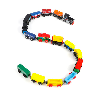 Wondertoys Wooden Train Set 16 PCS Train Toys Magnetic Set Includes Storage Bag - Wooden Track Accessories - Wooden Magnetic Car Set for Toddlers Kids Boys and Girls
