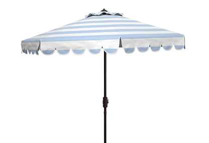 SAFAVIEH 9ft Outdoor Patio Umbrella, Round, Maui Collection, Baby Blue & White Stripe, Crank, Button Tilt, UV Resistant for Deck, Backyard, Patio (PAT8011U)