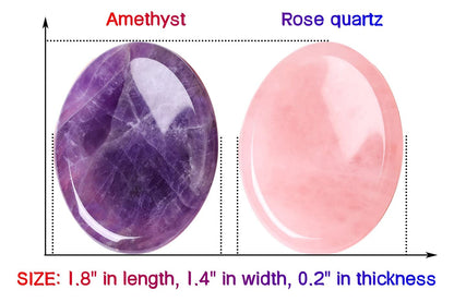 QINJIEJIE 2PCS Thumb Worry Stones for Anxiety Healing Crystals Rose Quartz Amethyst Hand Carved Stones Pocket Meditation Oval Crystal Natural Reiki Relax Palm Stone Therapy Stocking Stuffers Adults