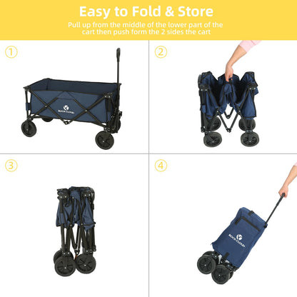 ROCK CLOUD Folding Wagon Cart Utility Outdoor Camping Carry Cart Heavy Duty Portable Collapsible Garden Cart with Universal Wheels and Adjustable Handle for Outdoor Camping Beach Sports