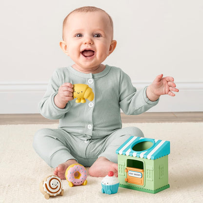 Itzy Ritzy Put & Take Activity Toy – Spill & Fill Includes 4 Squeezable Pieces for Infants & Toddlers – Great for Sorting, Imaginative Play & Sensory Engagement (Bakery)