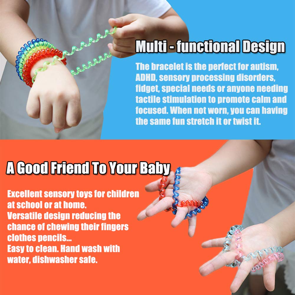 Chew Necklaces for Sensory Kids 12 Pack, Chewy Necklace Stretchy Coil Bracelet Sensory Toys for Kids with Autism Anxiety ADHD, Oral Sensory Chew Toys for Boys Girls Fidgeting Biting