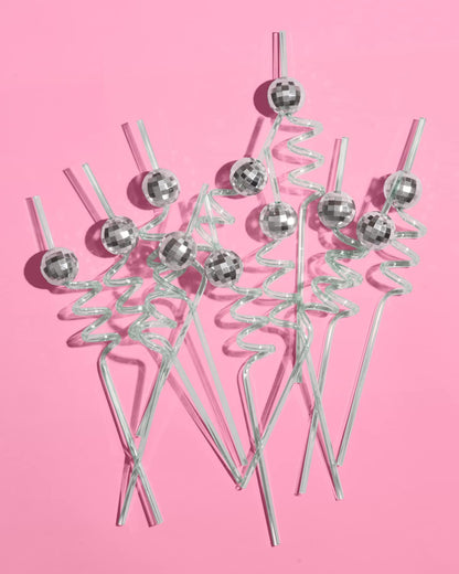xo, Fetti Disco Ball Reusable Swirly Straw Set - 16 pc | Groovy Birthday Party Supplies, Last Disco Bachelorette Decorations, 70s, Space Cowboy