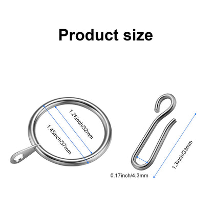 30 Pcs Metal Drapery Curtain Rings 1.26'' Curtain Hanging Rings with 30 Pcs Metal Curtain Drapery Pin Hooks Pinch Pleat Curtain Hooks for Window Door Shower Curtain 32 mm Internal Diameter (Silver)