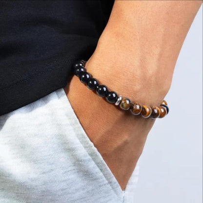 Triple Protection Healing Crystal Beaded Bracelet – Tiger Eye, Black Tourmaline & Hematite Natural Stone Jewelry – Strength & Positive Energy Gift for Men & Women – Christmas & Anniversary