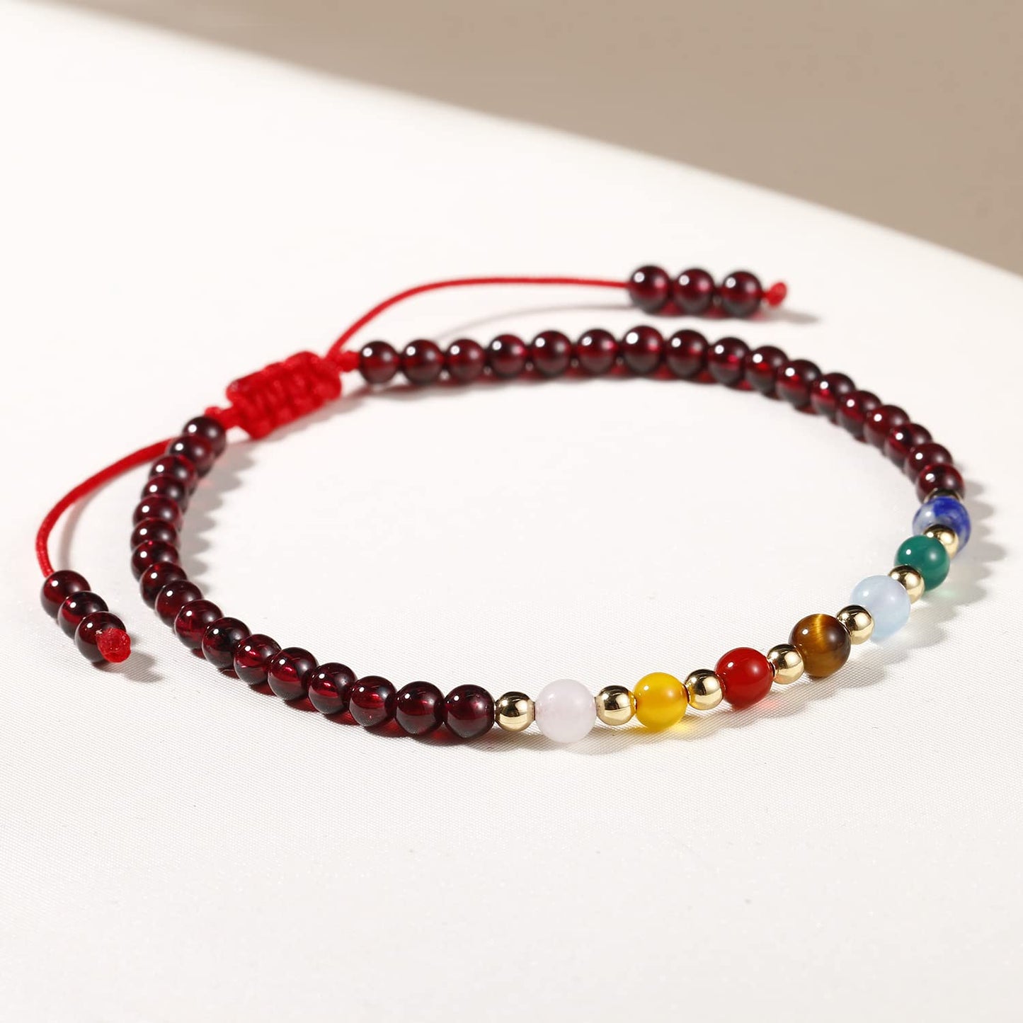 Jewever 7 Chakra Bracelets for Women Real Stone Lucky Rope Crystal Bead Bracelet Crystals and Healing Stones Jewelry Birthday Gifts (Garnet)