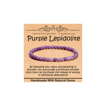 CHCCOYE 4mm Natural Healing Gemstone Bracelet Handmade Yoga Stretch Elastic Bracelet Stress Relief Crystal Jewelry for Men and Women (4mm, Purple Lepidolite)