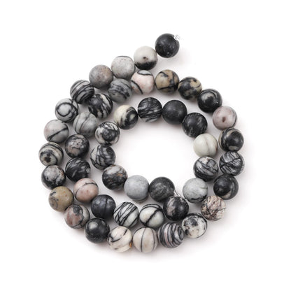 6mm 60pcs DIY Natural Black Network Zebra Stone Beads Round Healing Crystal Gemstone Loose Beads for Jewelry Making Handmade Bracelet Necklace