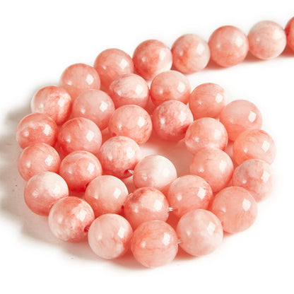 35pcs 10mm Pink White Jade Beads Natural Gemstone Beads Round Loose Beads for Jewelry Making