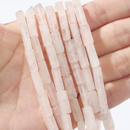 BEADIA Natural Rose Quartz Crystal Tube Beads 13x4mm 30pcs Rectangle Loose Semi Gemstone Beads for Jewelry Making Design