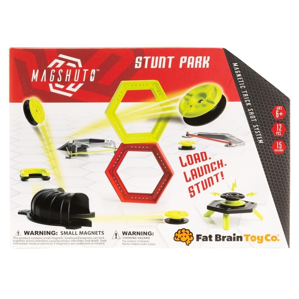 Fat Brain Toys Magshuto Stunt Park, Trick Shot System, Magnet Toys Skill Disc Launch Set, Magnet Game for Kids and Tweens
