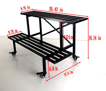 Zhongma 2 Tier Sturdy Metal Plant Stand with Wheels, L35.43 x W17.5 x H16.14 inch, Heavy Duty Plant Holder for Home Indoor and Outdoor,440 LBS Capacity & Heavy Duty Construction