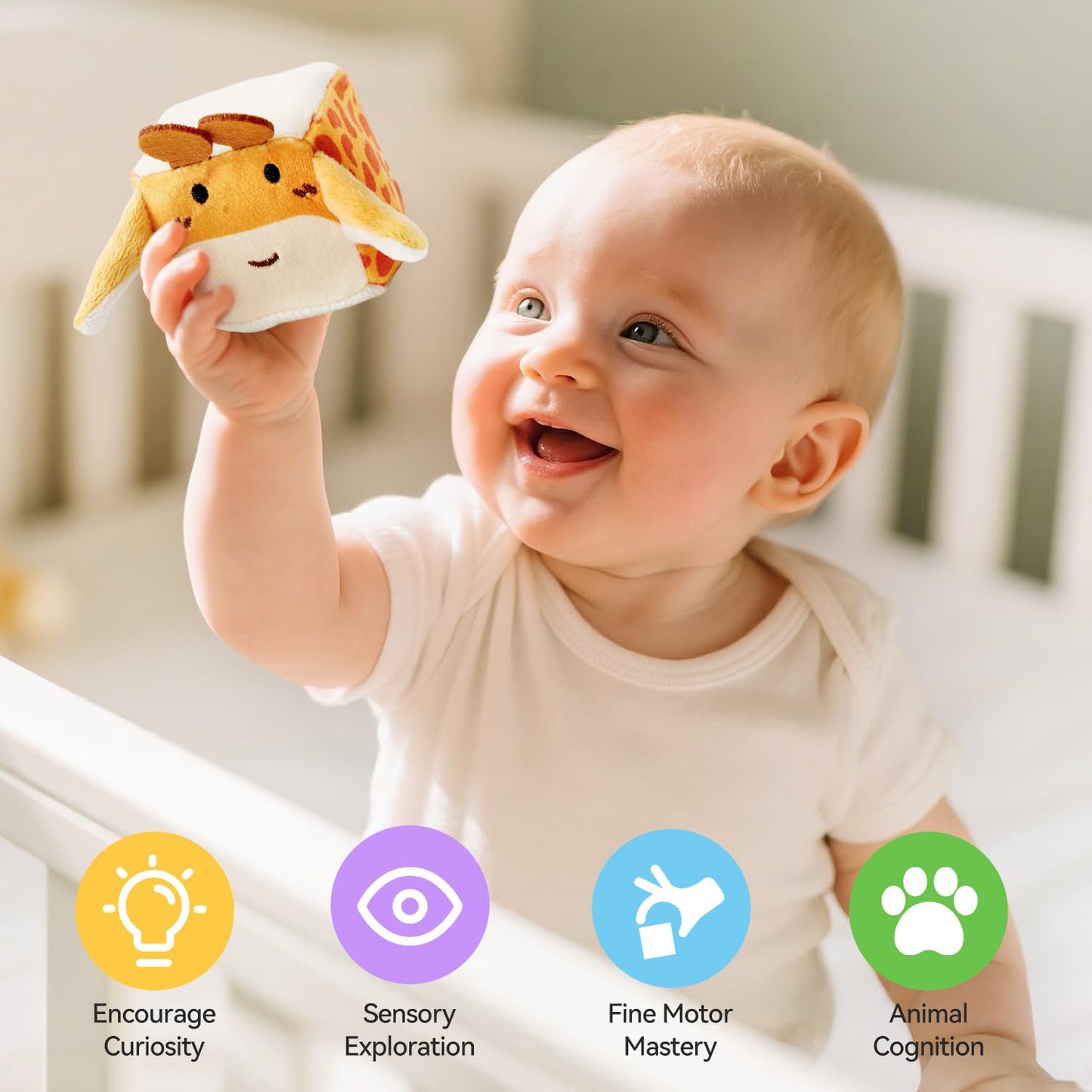 let's make Baby Toys 6-12 Months First Forest Animal Set Soft Barn playset with 5 Stuffed Woodland Animals, Rattle Crinkle Mirror Sensory Montessori Travel Toy Gift for Babies Boy Girl Toddlers 1-3