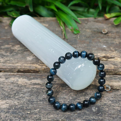 TaHLga 8mm Blue Tigers Eye Bracelet for Women Men | Natural Handmade Protection Hawks Eye Throat Chakra Gemstone Crystal Jewelry | Beading Tool Kit - Fits for 6.5-7.5" Wrist | Boost Motivation
