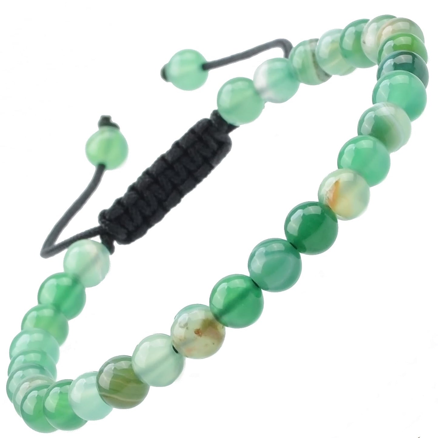 MASSIVE BEADS Natural Healing Power Gemstone Crystal Beads Unisex Adjustable Macrame Bracelets 6mm (Agate Green, 6mm)