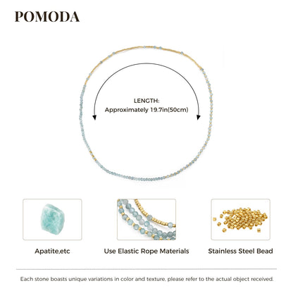 POMODA Beaded Bracelets Stack for Women Small Beaded Stretch Stone Bracelets Stackable Gemstone Crystal Dainty Boho 14K Gold Plated Beads Anklets Necklace Summer Jewelry for Women