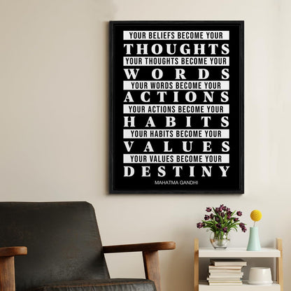 Inspirational Framed Canvas Wall Art Positive Watch Your Thoughts Poster Print Wall Decor Motivational Painting for Home Bedroom Office Decoration 11.5x15 Inches