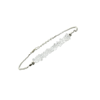 Gempires Natural Gemstone Chip Bar Bracelet for Women, Crystal Healing Bracelet, Multiple Gemstone Options, Adjustable Yellow Gold Plated Chain (7” + 1” Extender), Dainty Stackable Jewelry Gift for Her (Clear Quartz)