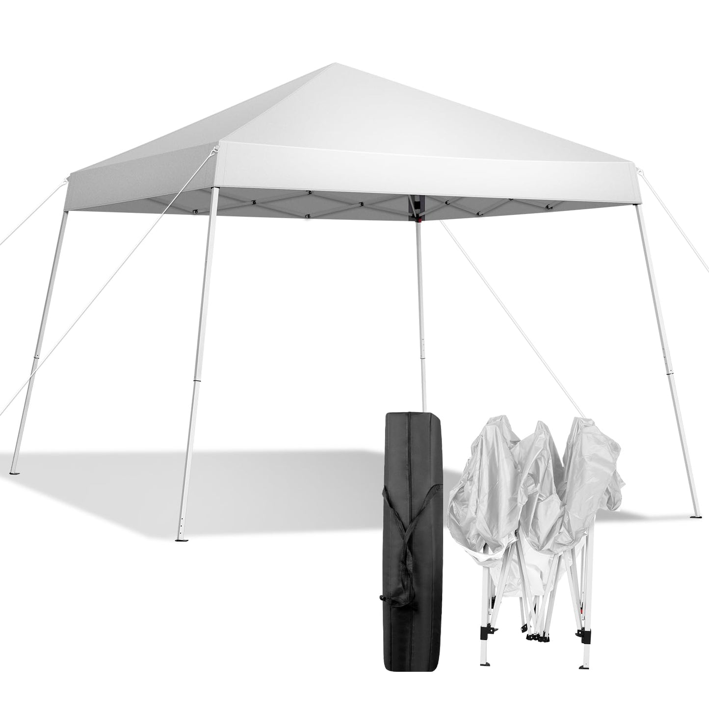 VINGLI 10x10 ft Pop Up Canopy Tent, Easy Up Tent Canopy, Foldable Portable Canopies for Camping, Patio, Outdoor Gazebo Slant Legs, Outdoor Instant Shelter Canopies with Carry Bag (White)