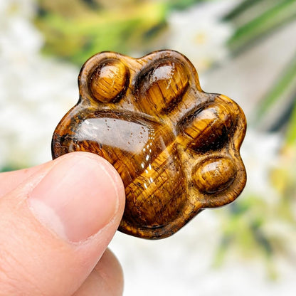 BEAUSIOO 1.6 Inch Tiger's Eye Animal Paw Worry Stone, Healing Crystal Palm Stone for Stress & Anxiety Relief, Ultra Smooth Polished Natural Stones, with Velvet Pouch