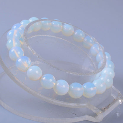 Justinstones Synthetic Opalite Moonstone Glass 8mm Round Beads Stretch Bracelet 7 Inch Unisex
