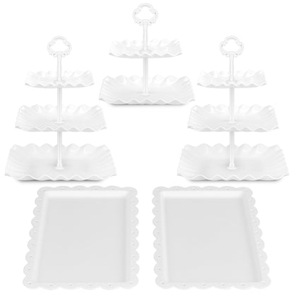NWK 5 Piece Cake Stand Set with 2 x 3-Tier Cupcake Stands, 1 x2-Tier Cupcake Stands, 2 x Appetizer Trays, for Wedding Birthday Baby Shower Tea Party Decorations (White)