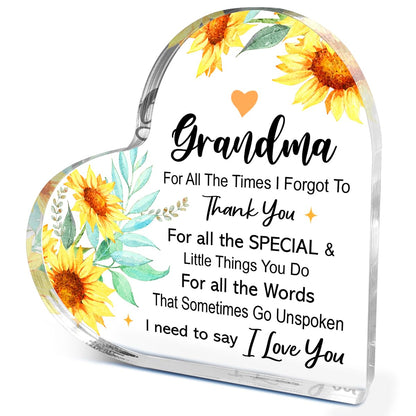 Gifts for Grandma from Grandchildren,Appreciation Gifts for Grandma Thanksgiving Christmas Birthday,For All the Times that I Forgot Say Sign Sunflowers Acrylic Plaque 4.5x4.5 Inches