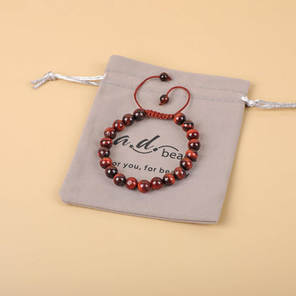 AD Beads Natural 8mm Gemstone Bracelets Healing Power Crystal Macrame Adjustable 7-9 Inch (Red Tiger's Eye)