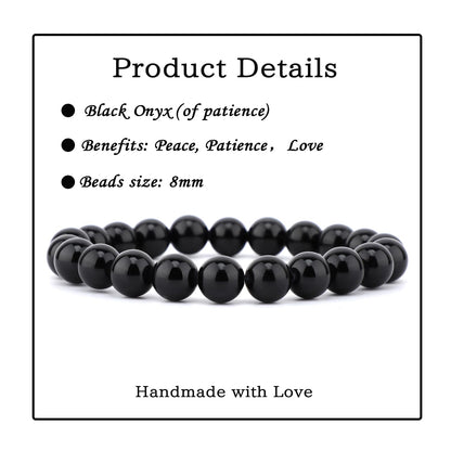Bymitel 8mm Black Onyx - Handmade Reiki Gemstone Stretch Bracelet, Natural Beauty & Spiritual Essence, Crystal Healing for Unisex Adults