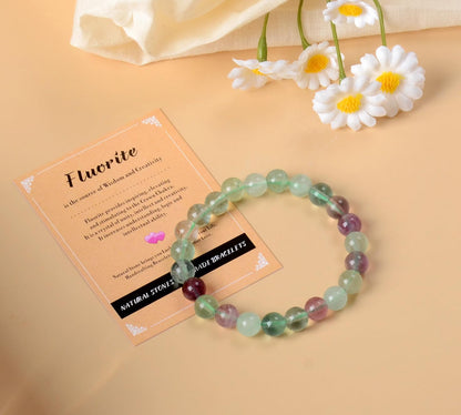 AD Beads Handmade Gemstone Stretch Elastic Bracelet Crystal Healing Reiki Nature's Beauty and Spiritual Essence Unisex (4mm, Fluorite)