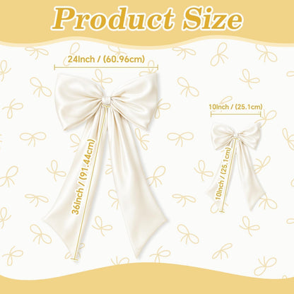 Ivory Bow Decor 2 Pack,Large & Small Coquette Room Backdrop Wall Decor for Valentine's Day Bachelorette Bridal Shower Wedding Birthday Christmas Decorations