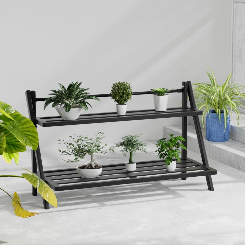 DHYGOTFUR Deluxe 2-Tier Aluminum Plant Stand Indoor/Outdoor, Weather-Resistant Flower Pot Rack, Stylish & Lightweight Plant Stands for Garden, Balcony & Living Room