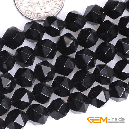 GEM-Inside Natural 8mm Black Agate Gemstone Loose Beads Faceted Cambay Crystal Energy Stone Power for Jewelry Making 15"