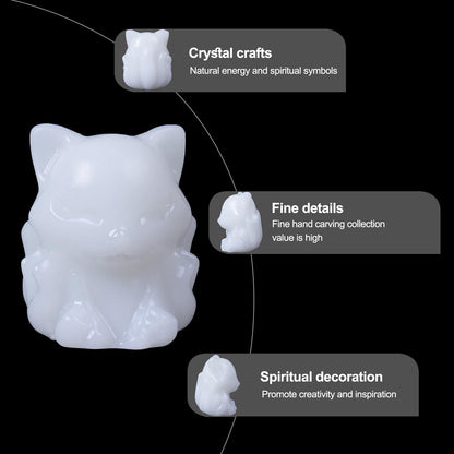 QLRSUXN White Marble Nine Tailed Fox Decor,2 Inch Healing Crystals Fox Statue,Lucky Guardian Pocket Fox Figurines as Women’s Gifts,Fox Figurine for Office Home Decor and Ornament.