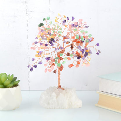 MASGEMES Gemstone Crystal Tree of Life,Quartz Cluster Base,Bonsai Money Tree Feng Shui Decor,Chakra Healing Crystals Positive Enegy-Good Luck Gift 5.5-6.3 Inches