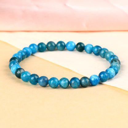 LPBeads Handmade Natural Gemstone Stretch Elastic 6mm Blue Apatite Bracelet Healing Crystal Round Stone Beads Jewelry Gifts for Women Men