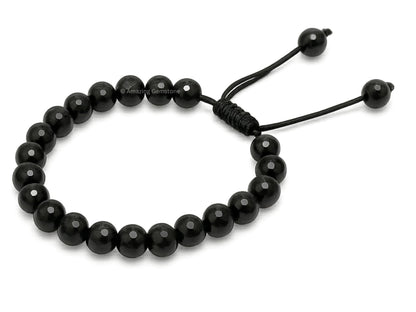 Amazing Gemstone Black Tourmaline Bracelet for Women - Chakra Mens Bracelet Protection Crystals and Healing Stones - Faceted Beaded Bracelet Spiritual Meditation Gift (Adjustable)