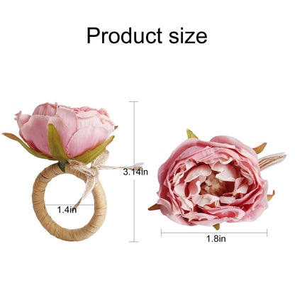 FEKIDO Flower Napkin Rings Set of 8,Pink Peony Flower Handmade Napkin Holder Rings Table Decorations for Wedding,Fall,Daily Party,Picnics,Banquet,Luncheons,Birthday,Christmas,Valentine's,Thanksgiving