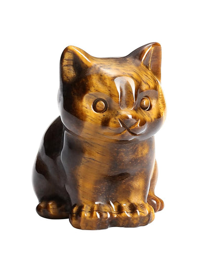 CrystalTears Tiger Eye Crystal Cat Figurine Carved Healing Crystal Gemstone Cat Lucky Cute Stone Cat Statue for Home Office Desk Meditation Decor Crystal Gifts for Women Men Cat Lover Christmas