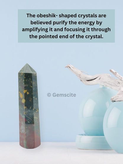 WholesaleGemShop 3 Inch (70 mm) Bloodstone Gemstones Obelisk Tower Jumbo Facet Aura Rock Crystal Natural Polished Earth Wand Spirit
